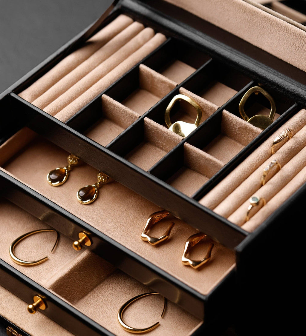 Time Resistance - Leather Jewelry Box for Women - Beloved: Black