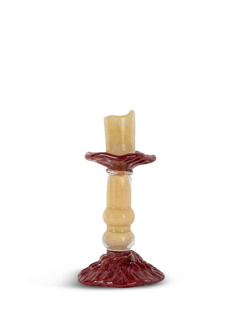 BYON Design gyertyatartó Lara bézs/burgundy szájjal fújt üveg / Ø12x22cm