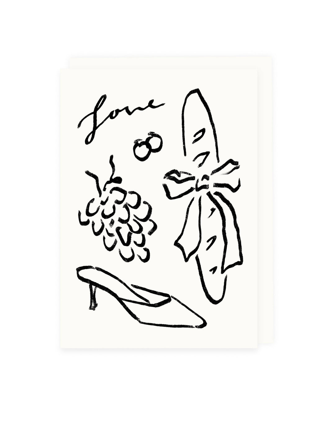 L'Atelier Samedi - Folded card 'Love' Baguette, Grapes (Risograph) | Wedding