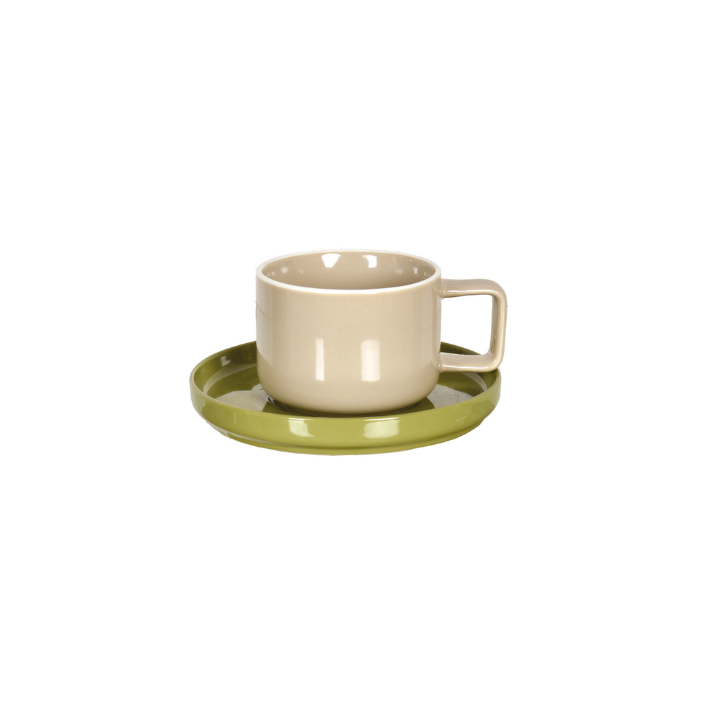 Chic beige cup with its khaki saucer D12 H7.5cm