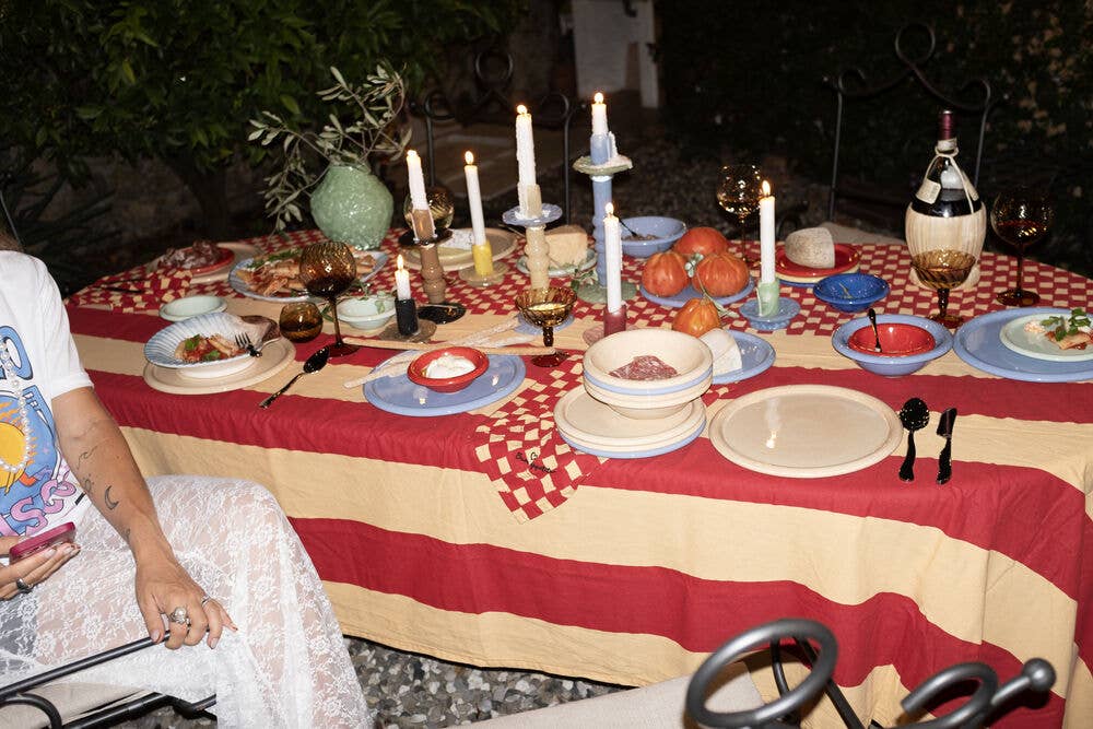 BYON Design gyertyatartó Lara bézs/burgundy szájjal fújt üveg / Ø12x22cm