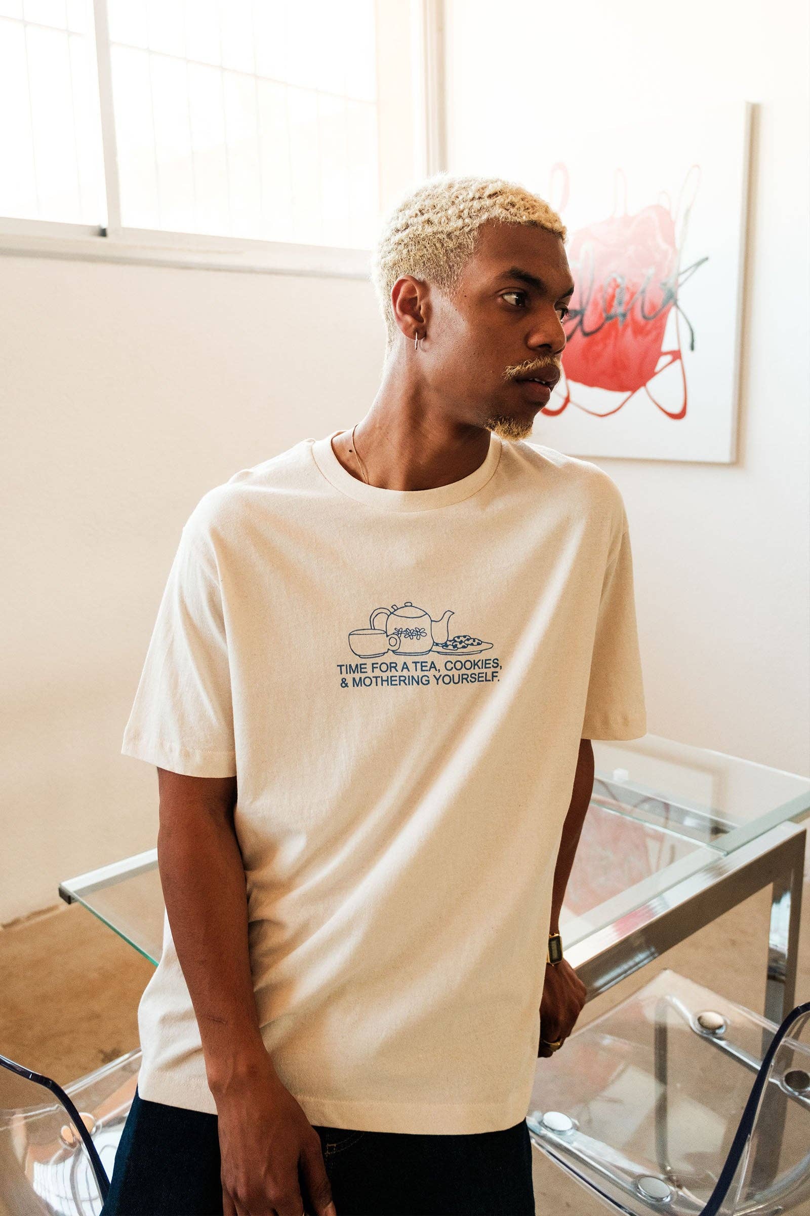 Catharsis - TIME FOR TEA, COOKIES & MOTHERING YOURSELF.: Natural Raw - Unisex Loose Fit