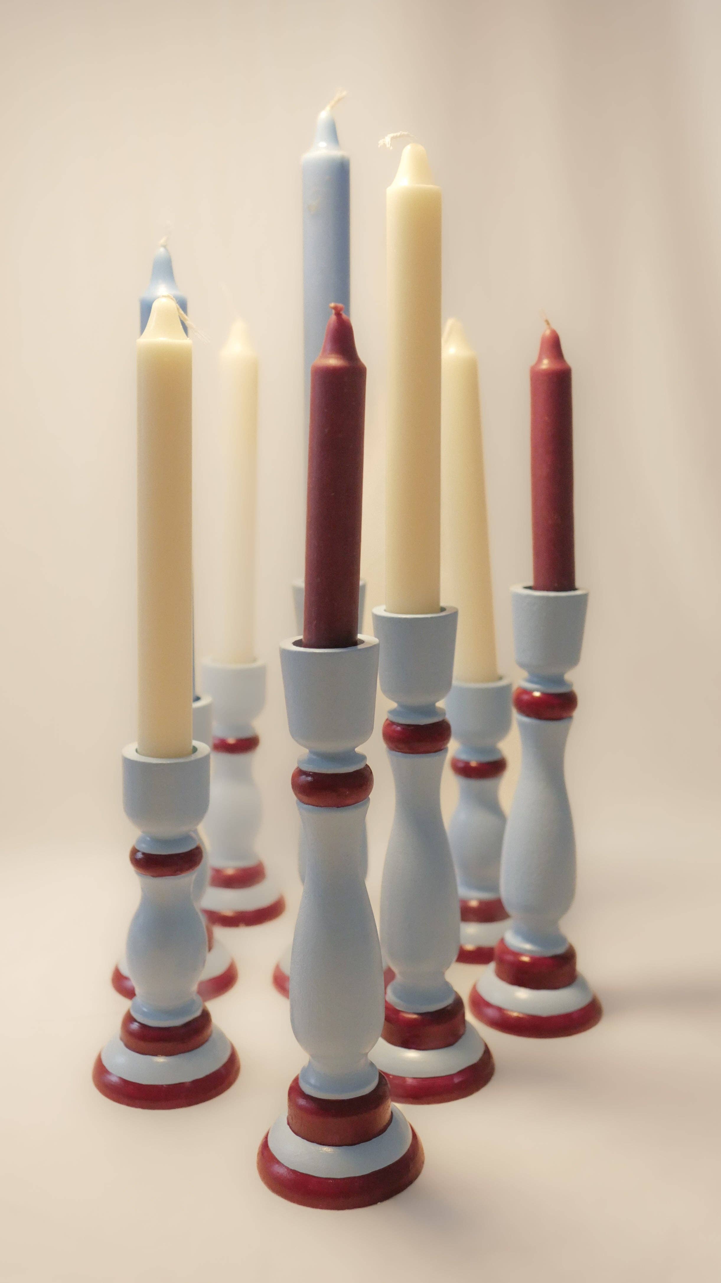 Massio Concept - 2 Klasszikus kék és bordó fa gyertyatartó - BLUVINO (2 darabos szett)