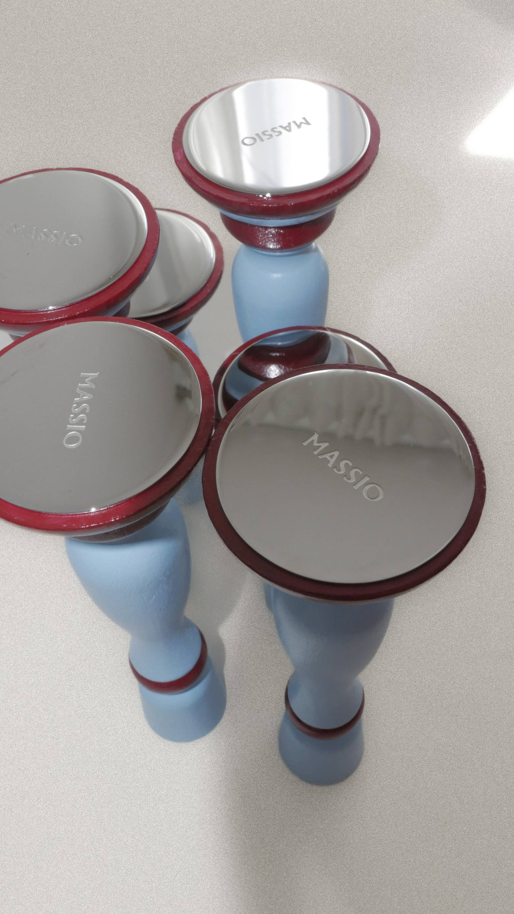 Massio Concept - 2 Klasszikus kék és bordó fa gyertyatartó - BLUVINO (2 darabos szett)