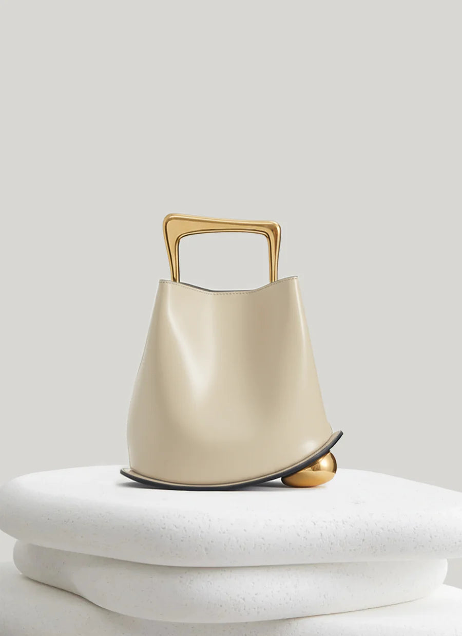 Sook - Geometric Artistic Design - Fém fogantyús bőr táska - Szürke