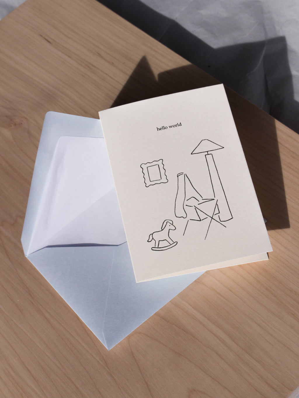 L'Atelier Samedi - Folded card 'hello world' Light Blue Envelope (Risograph)