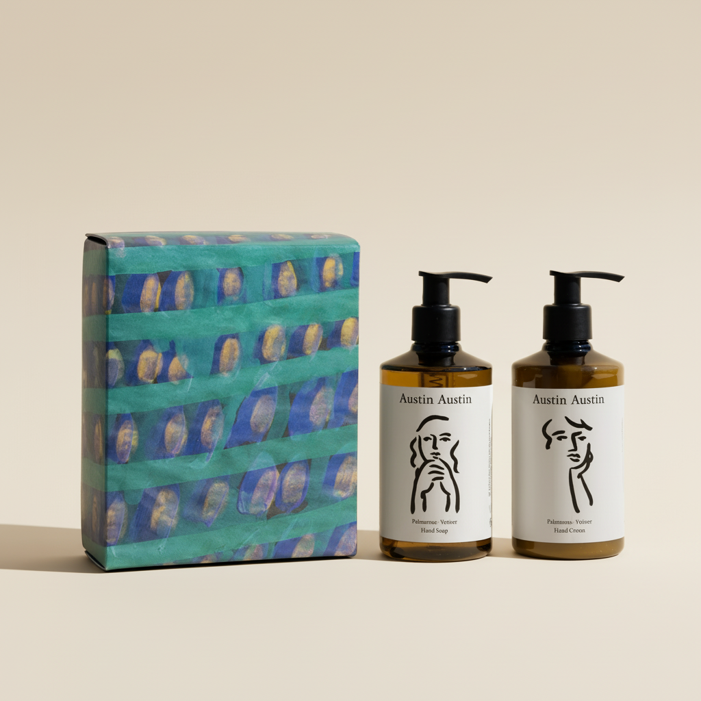 Austin Austin - 100% ORGANIKUS - Palmarosa & Vetiver - Szappan és kézkrém ajándék szett