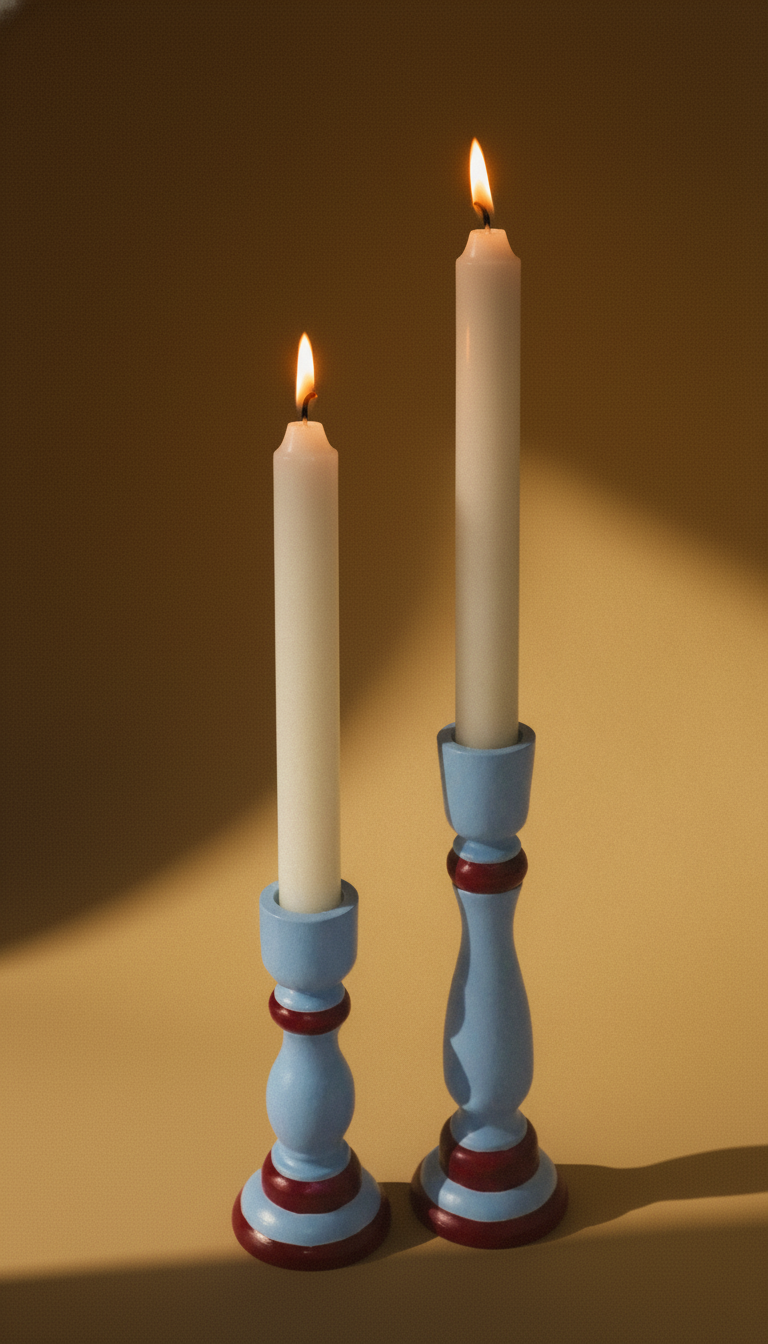 Massio Concept - 2 Klasszikus kék és bordó fa gyertyatartó - BLUVINO (2 darabos szett)